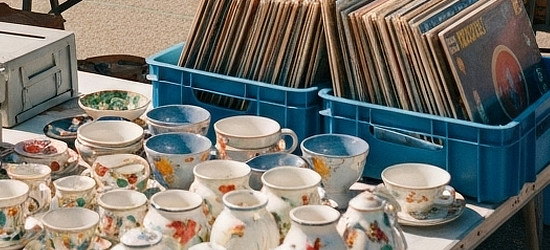 Shopping for antique dishes, and long-play albums, at First Monday!